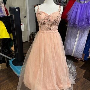 Elegant Peach Embellished Prom Dress